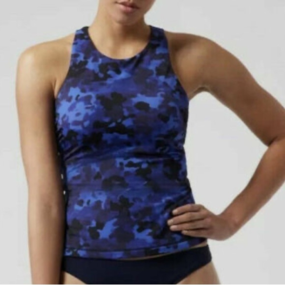 ATHLETA I Maldives Bra Cup Tankini Top Bkue Camo Size 38D/DD